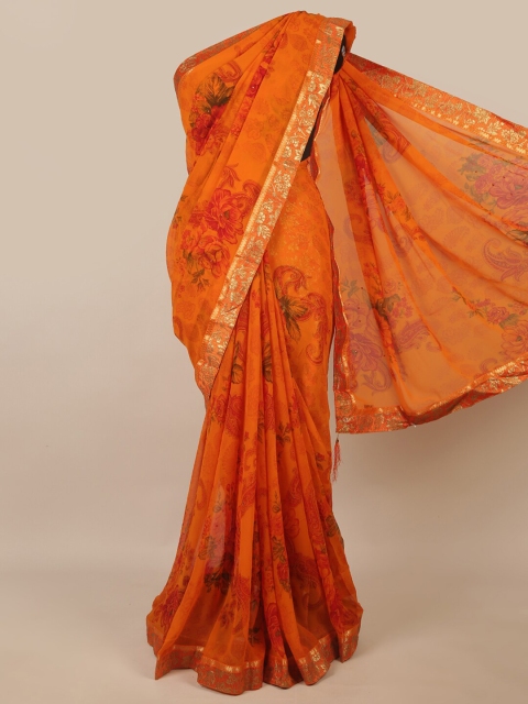 

Pothys Orange Floral Printed Poly Chiffon Saree