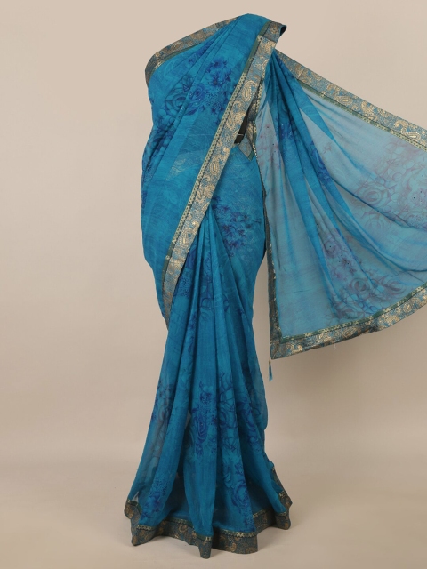 

Pothys Blue & Gold-Toned Floral Saree