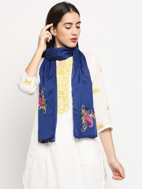 

Get Wrapped Women Blue & Magenta Embroidered Scarf