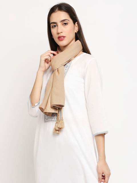 

Get Wrapped Women Beige Scarf With Tassels