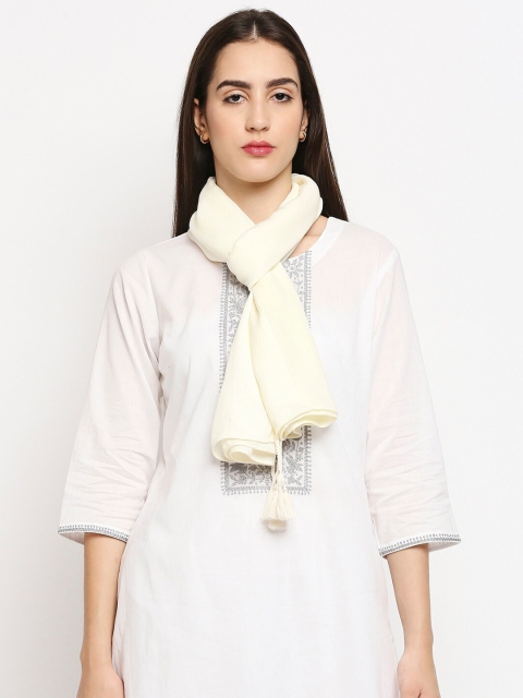 

Get Wrapped Women Off-White Dobby Scarf With Tassels