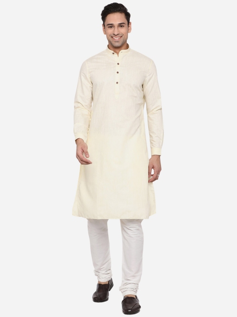 

JADE BLUE Men Cream-Coloured Thread Work Kurta