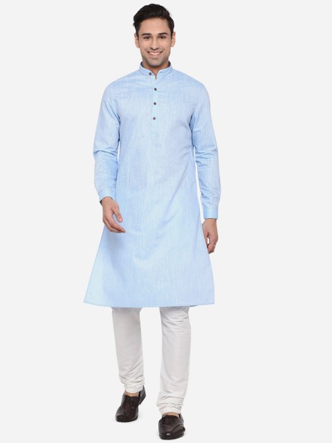 

JADE BLUE Men Blue Cotton Striped Straight Kurta
