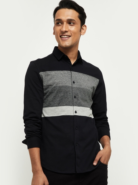 

max Men Black Horizontal Striped Casual Shirt