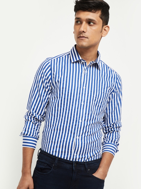 

max Men Blue Striped Casual Shirt