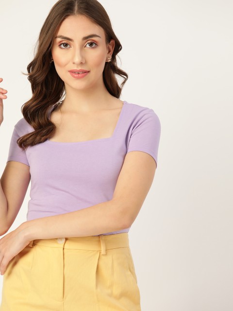 

DressBerry Women Lavender Solid T-shirt
