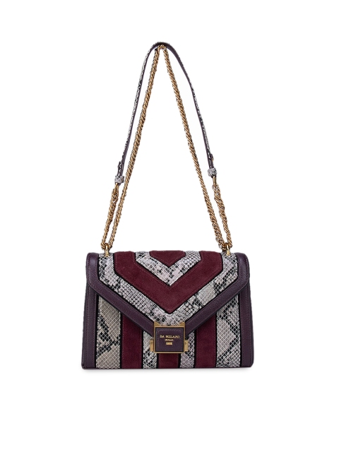 

Da Milano Grey Embellished Leather Structured Sling Bag