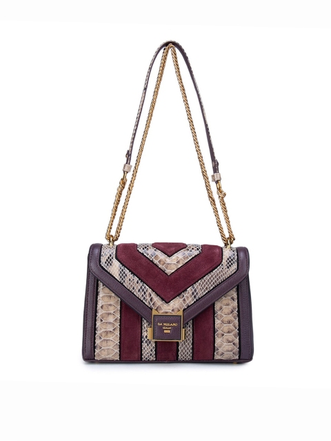 

Da Milano Beige & Maroon Textured Leather Structured Sling Bag