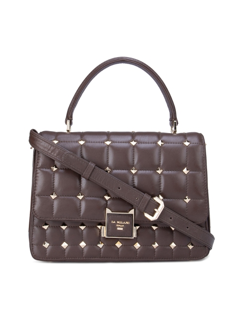

Da Milano Brown Embellished Leather Structured Satchel with Quilted