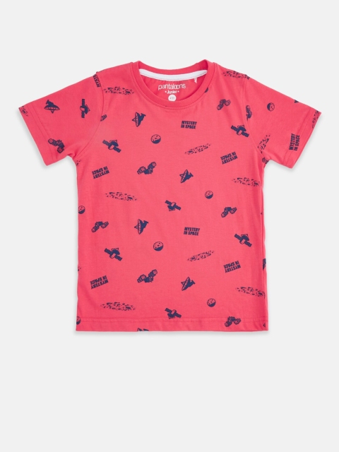 

Pantaloons Junior Boys Red & Blue Printed Pure Cotton T-shirt
