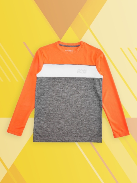 

Pantaloons Junior Boys Orange & Grey Colourblocked Cotton T-shirt