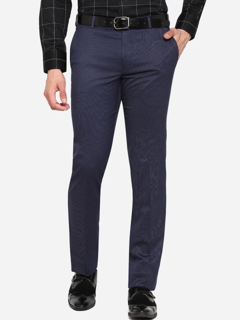 

JB STUDIO Men Navy Blue Slim Fit Solid Formal Trousers