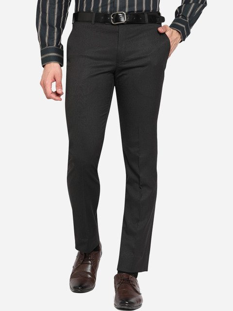 

JB STUDIO Men Grey Slim Fit Wrinkle Free Formal Trousers