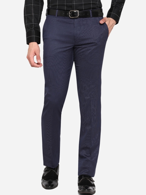 

JB STUDIO Men Navy Blue Slim Fit Wrinkle Free Formal Trousers