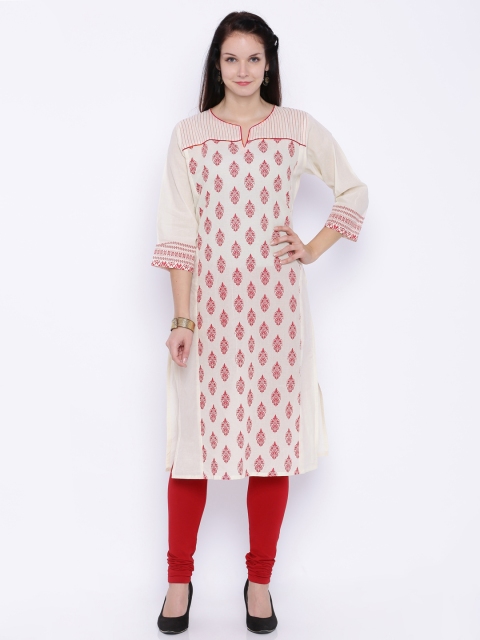 

Soch Outlet Women Cream-Coloured & Pink Printed A-Line Kurta