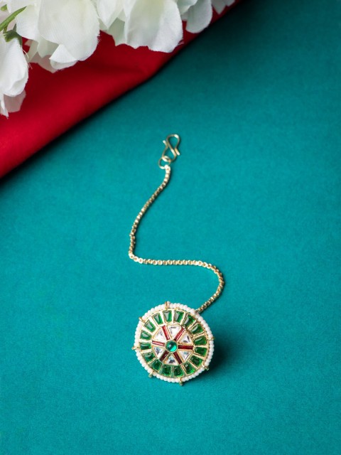 

MORKANTH JEWELLERY Gold-Plated & White Beaded Borla Maang Tika