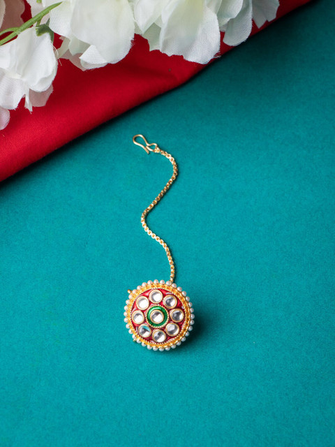 

MORKANTH JEWELLERY Gold-Plated & White Kundan-Studded Borla Maang Tikka