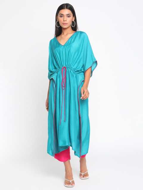 

trueBrowns Women Blue & Pink Flared Sleeves Asymmetric Kaftan