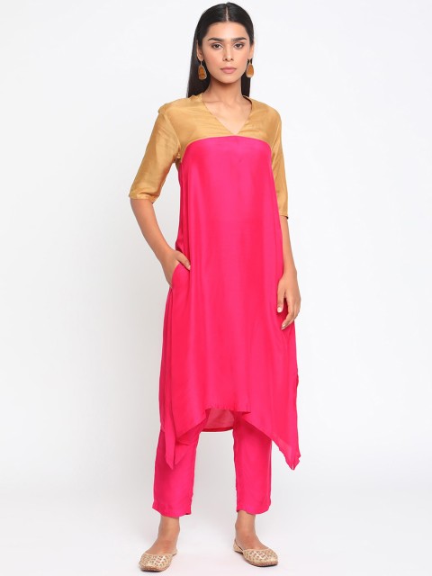 

trueBrowns Women Pink & Beige A-Line Kurta with Trousers