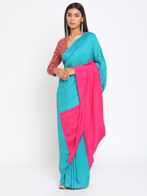 

trueBrowns Blue & Fuchsia Colourblocked Silk Blend Ready to Wear Saree