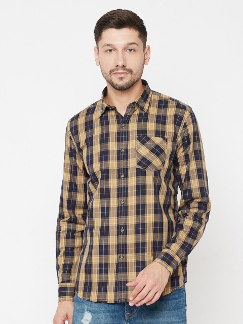 

METTLE Men Yellow Tartan Checks Opaque Cotton Casual Shirt