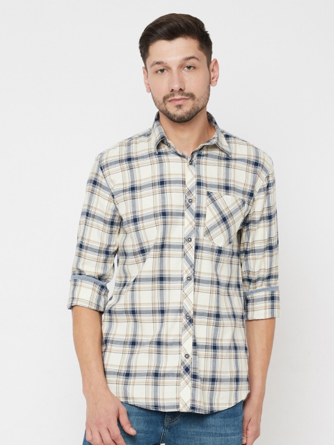 

METTLE Men Cream-Coloured Tartan Checks Opaque Checked Casual Shirt