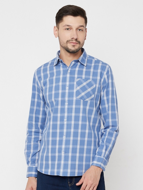 

METTLE Men Blue Opaque Checked Casual Shirt