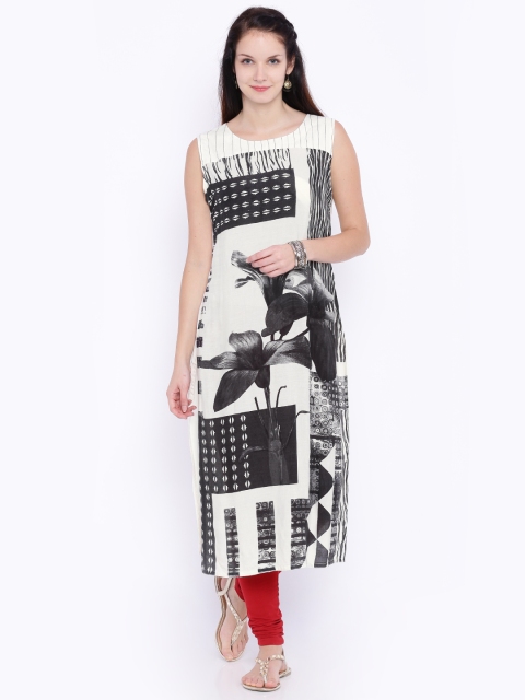 

Soch Outlet Women Cream-Coloured & Black Printed A-Line Kurta