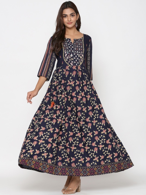 

UNISETS Women Blue Floral Printed Handwork Anarkali Kurta