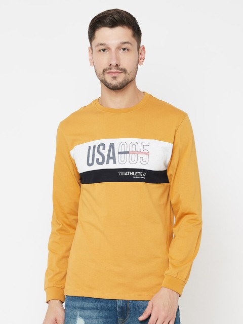 

METTLE Men Yellow & White Printed T-shirt