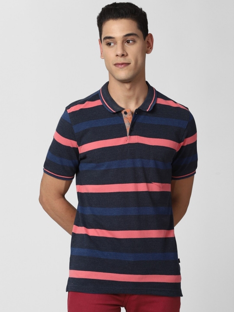 

Peter England Casuals Men Navy Blue & Pink Striped Polo Collar T-shirt