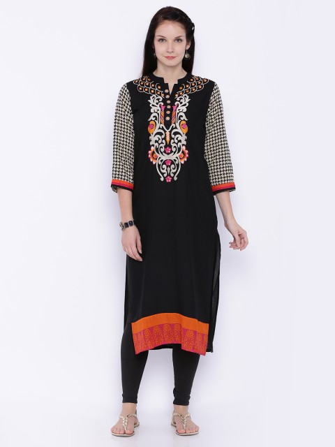 

Soch Outlet Women Black Embroidered Straight Kurta