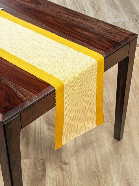 

Fabindia Mustard & White Woven-Design Cotton Table Runner