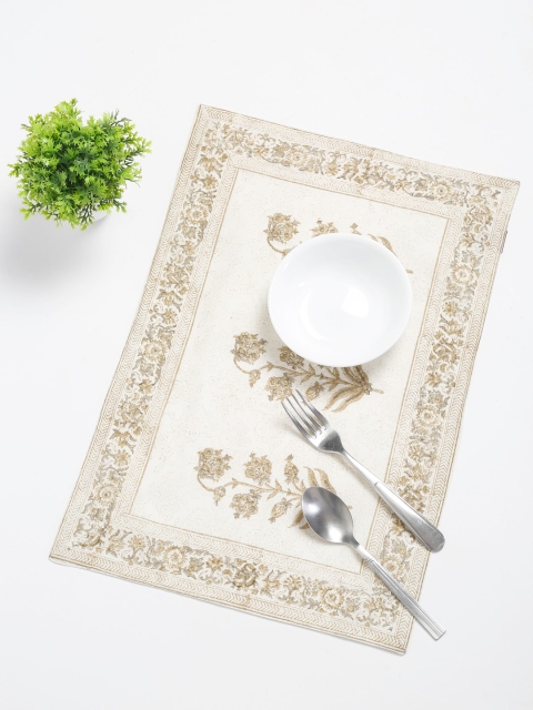 

Fabindia Set Of 4 Beige & White Printed Table Placemats