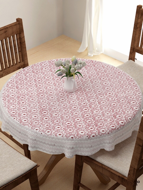 

Fabindia Pink & Maroon Floral Printed 4-Seater Pure Cotton Round Table Cover