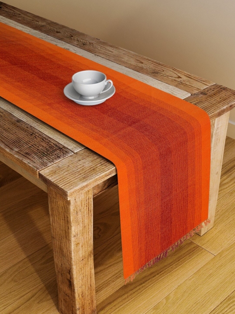 

Fabindia Orange & Red Striped Pure Cotton Woven Table Runner