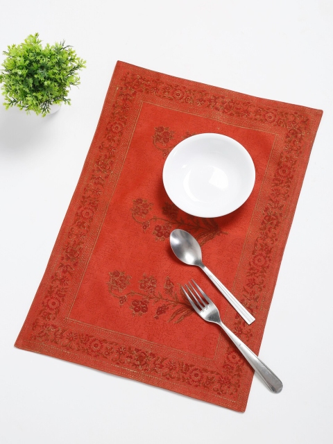 

Fabindia Set Of 4 Printed Rectangular Table Placemats, Rust