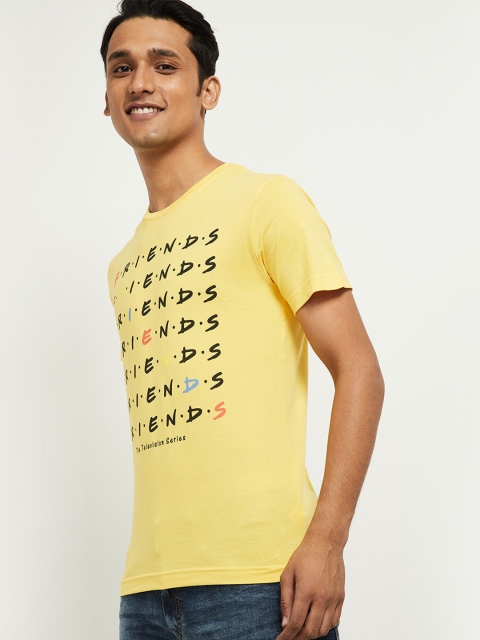 

max Men Yellow Typography Printed Cotton T-shirt