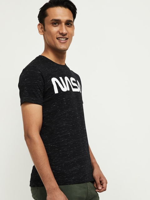 

max Men Black NASA Printed T-shirt
