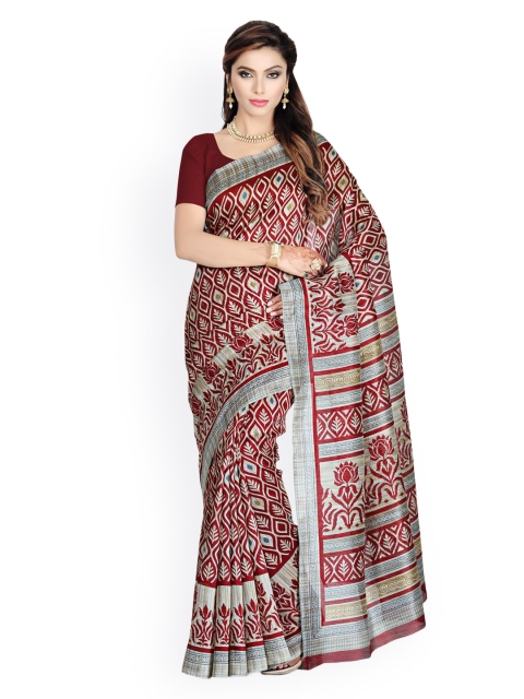

Saree Swarg Maroon & Grey Bhagalpuri Art Silk Printed Saree