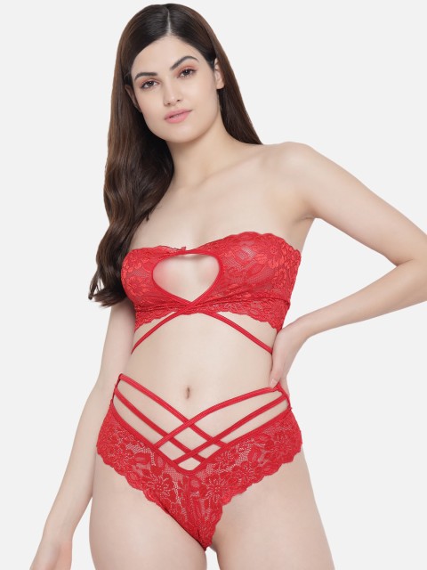 

SECRETS BY ZEROKAATA Women Red Lace Halter Neck Lingerie Set SZREDLS06029