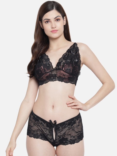 

SECRETS BY ZEROKAATA Women Black Self Design Lingerie Set SZBLKLS06008