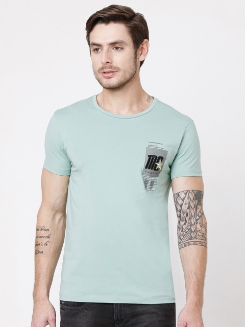 

Rex Straut Jeans Men Green & Black Graphic Printed Slim Fit T-shirt