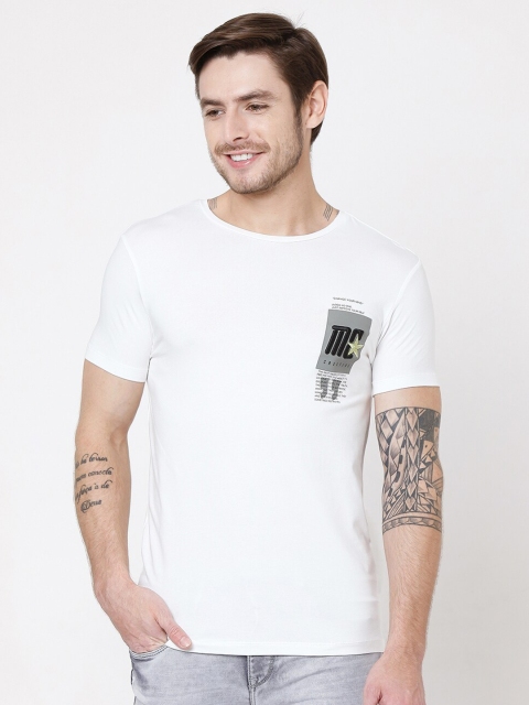 

Rex Straut Jeans Men White Printed Cotton Slim Fit T-shirt