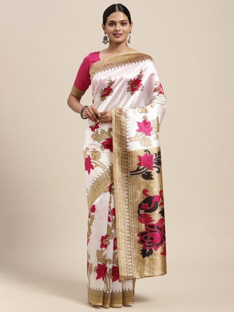 

KALINI White & Pink Floral Art Silk Saree