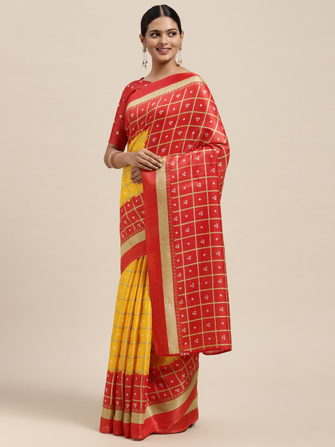 

KALINI Orange & Red Bandhani Saree
