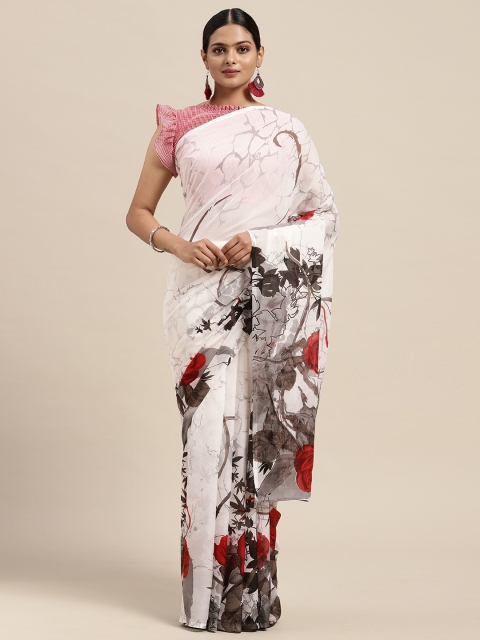 

KALINI White & Red Floral Saree