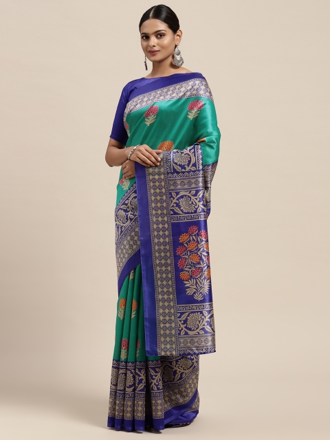 

KALINI Green & Blue Ethnic Motifs Banarasi Saree