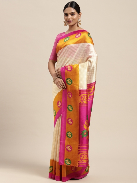 

KALINI Off White Floral Art Silk Saree