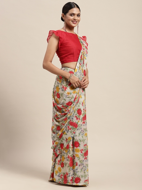 

KALINI Green & Red Floral Saree